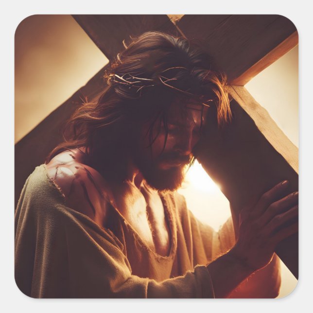 Jesus Christ Chosen Cross Religious Square Sticker (Front)