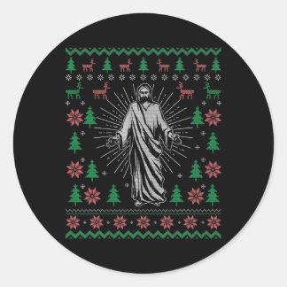 Jesus Christ Christian Ugly Christmas Sweater For Classic Round Sticker