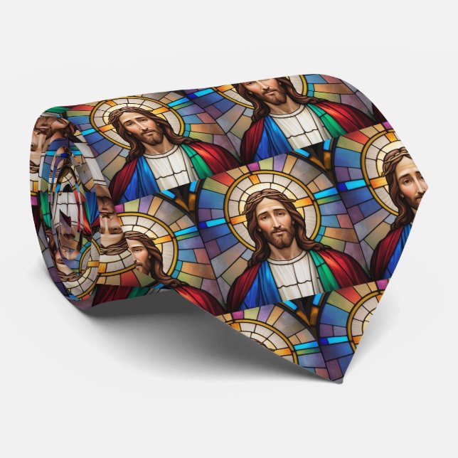 Jesus Christ Colourful Stained Glass style Tie (Rolled)