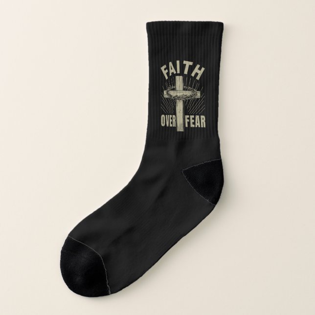 Jesus Christ Cross Faith Over Fear Socks (Left Outside)