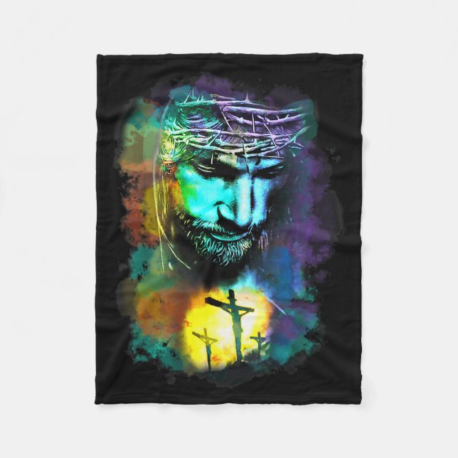 Jesus Christ Cross Religious Cture Christian Art P Fleece Blanket (Front)