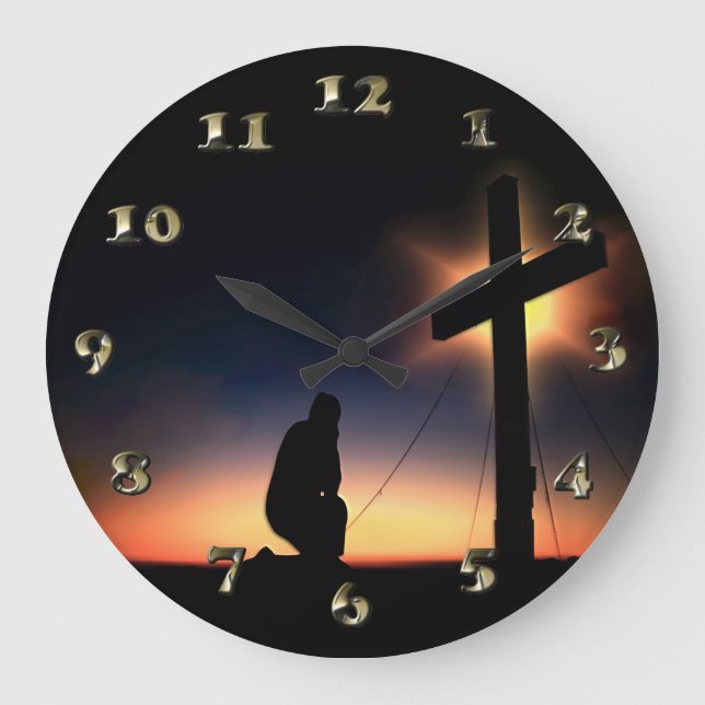 Jesus Christ Crucifixion Cross Large Clock (Front)