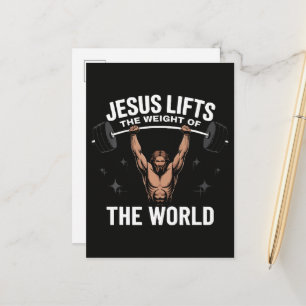 Jesus Christ Deadlifting Announcement Postcard