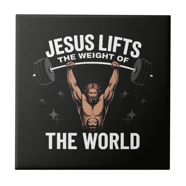 Jesus Christ Deadlifting Ceramic Tile (Front)