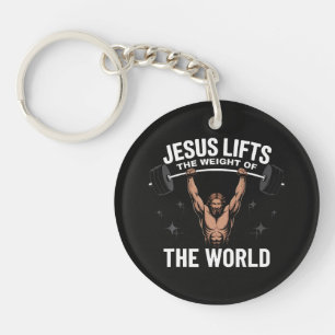 Jesus Christ Deadlifting Key Ring
