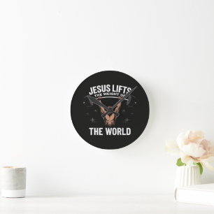 Jesus Christ Deadlifting Round Clock