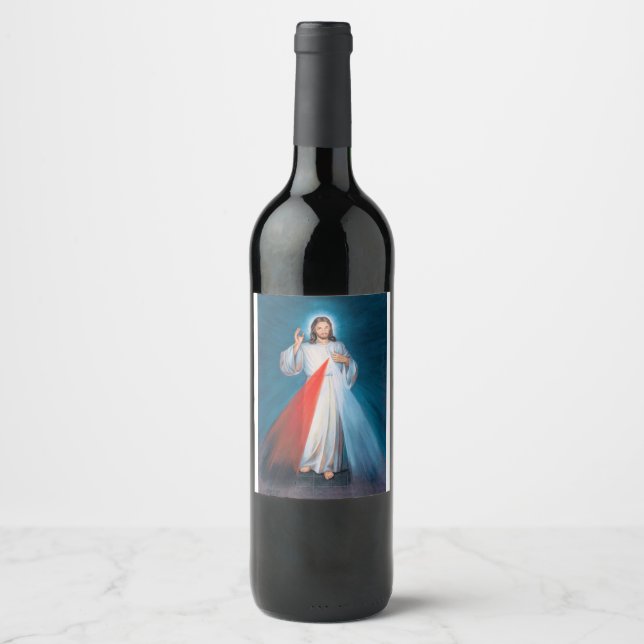 Jesus Christ Divine Mercy Sacred Heart of Jesus Wine Label (Front)