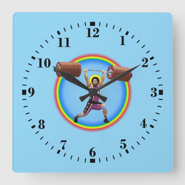 Jesus Christ doing the Clean and Jerk Square Wall Clock (Front)