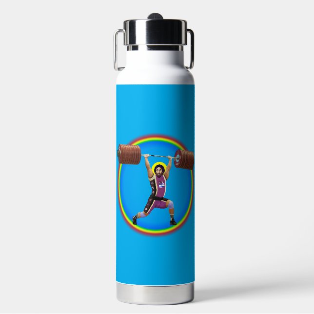 Jesus Christ doing the Clean and Jerk Water Bottle (Front)