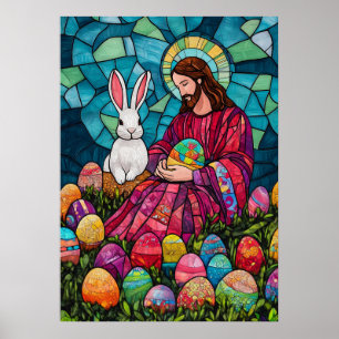 Jesus Christ Easter Bunny Stained Glass Wall Art