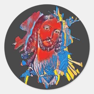 Jesus Christ Face sacred heart Abstract art Classic Round Sticker
