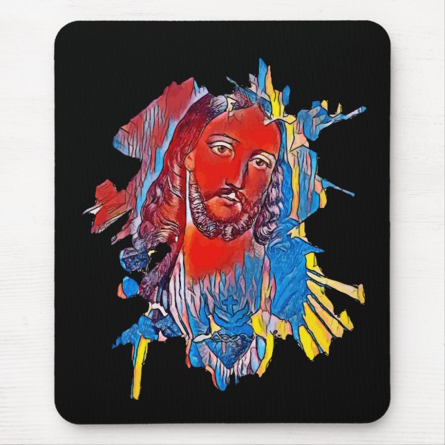 Jesus Christ Face sacred heart Abstract art Mouse Pad (Front)