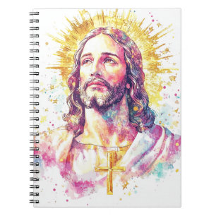 Jesus Christ Face Watercolor Painting Religious  Notebook