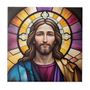Jesus Christ Faux Stained Glass Ceramic Tile