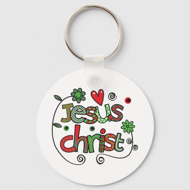 Jesus Christ Festive Christian Typography Key Ring (Front)