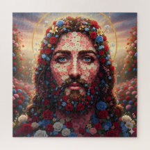 Jesus Christ Floral Rose Mosaic Spiritual Puzzle 