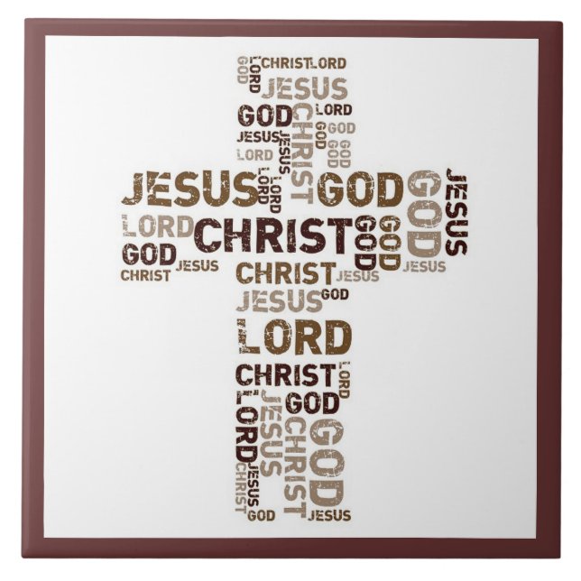 Jesus, Christ, God, Lord, Word Cloud In Cross Tile (Front)