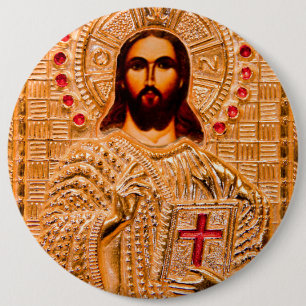 Jesus christ golden icon 6 cm round badge