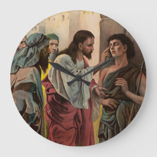 Jesus Christ healing the blind man Large Clock