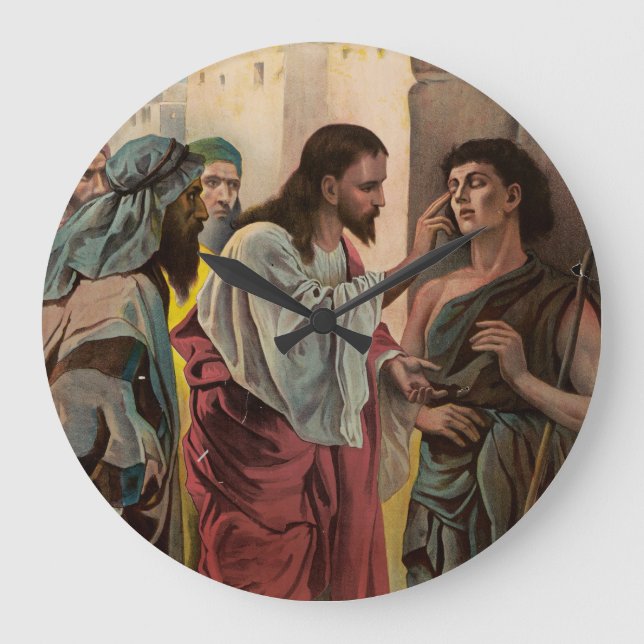 Jesus Christ healing the blind man Large Clock (Front)