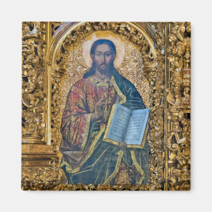 Jesus Christ Holding Gospels Ornate Gold Frame Magnet