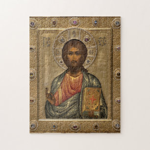 Jesus Christ Holding the Gospels Gold Jewelled Jigsaw Puzzle