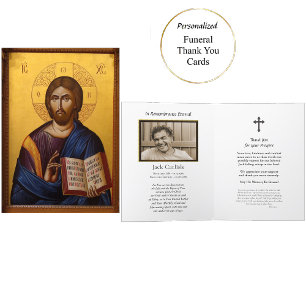 Jesus Christ Holding the Gospels Icon Funeral Thank You Card