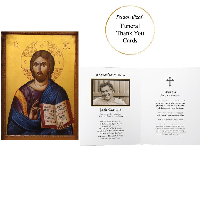 Jesus Christ Holding the Gospels Icon Funeral Thank You Card (Creator Uploaded)