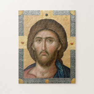 Jesus Christ Icon in a Gold and Grey Frame         Jigsaw Puzzle