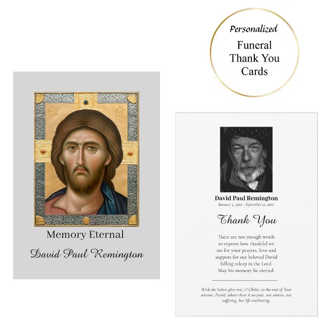 Jesus Christ Icon Orthodox Photo Memorial Thank You Card (Creator Uploaded)