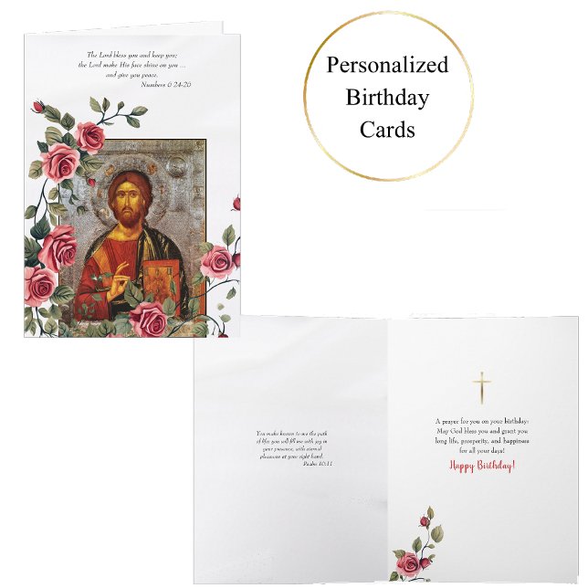 Jesus Christ Icon Red Roses Vine Orthodox Birthday Card (Creator Uploaded)