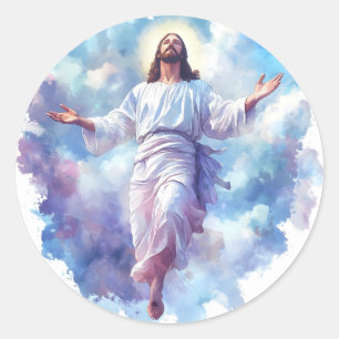 Jesus Christ in Heaven Sky Christian Religious Art Classic Round Sticker