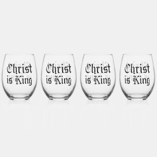 Jesus Christ is King - gothic grunge eroded style Stemless Wine Glass