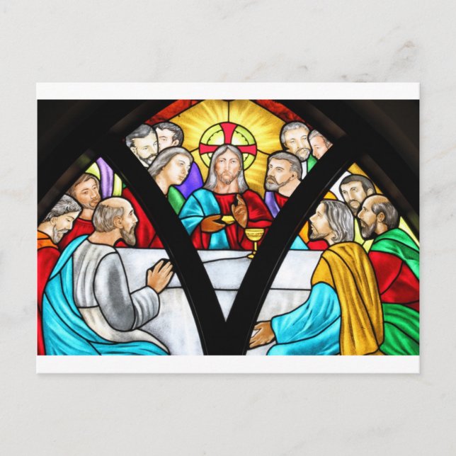 Jesus Christ Last Supper Stained Glass Window Postcard (Front)