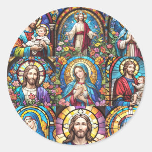 Jesus Christ Mary & Joseph Christian Stained Glass Classic Round Sticker