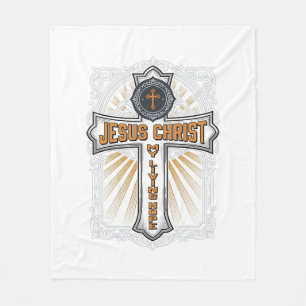 Jesus Christ My Living Hope Vintage Cross Fleece Blanket