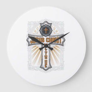 Jesus Christ My Living Hope Vintage Cross Large Clock