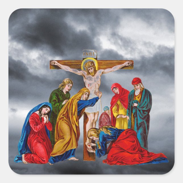 JESUS CHRIST ON THE CROSS SQUARE STICKER (Front)