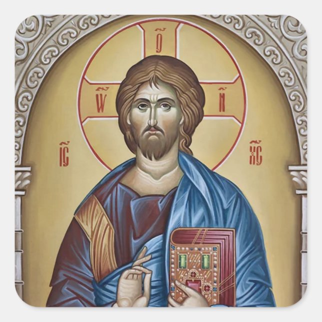 Jesus Christ Orthodox Christian Icon Square Sticker (Front)