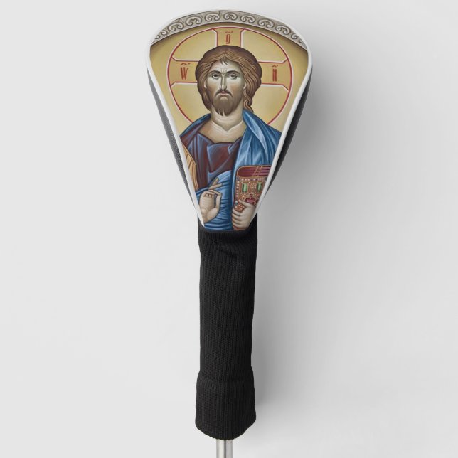 Jesus Christ Orthodox Icon Grey Ornate Frame Golf Head Cover (Front)