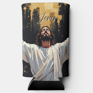 Jesus Christ Our Savior Black and Gold Seltzer Can Cooler