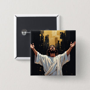 Jesus Christ Our Saviour Black and Gold 15 Cm Square Badge