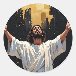 Jesus Christ Our Saviour   Black and Gold   Classic Round Sticker