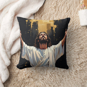 Jesus Christ Our Saviour Black and Gold Cushion