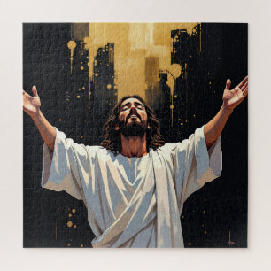 Jesus Christ Our Saviour   Black and Gold Jigsaw Puzzle