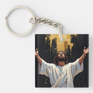 Jesus Christ Our Saviour   Black and Gold Key Ring