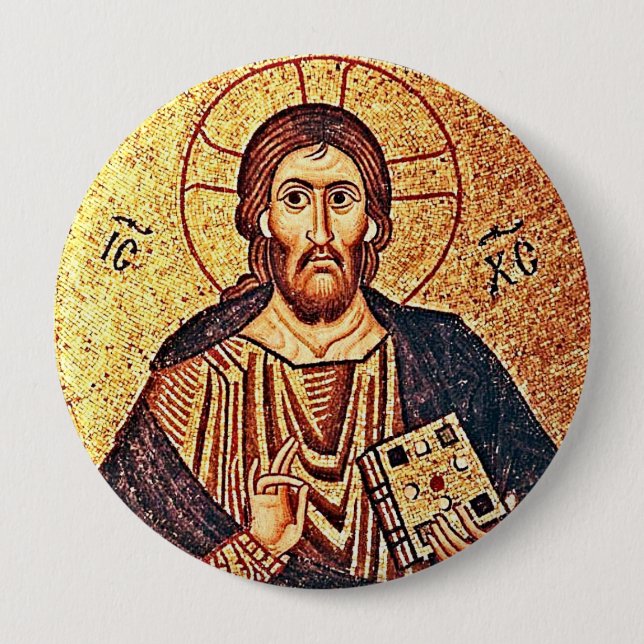 Jesus Christ Pantocrator 10 Cm Round Badge (Front)