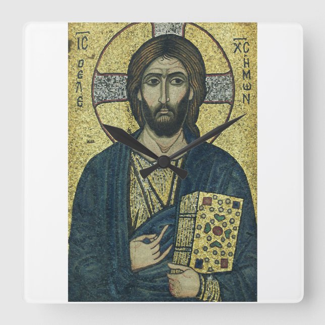Jesus Christ Pantocrator Square Wall Clock (Front)