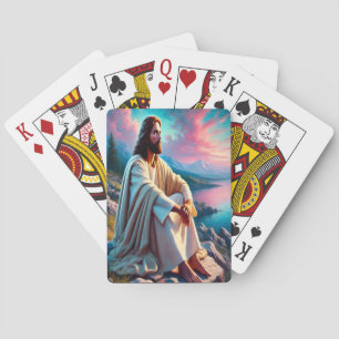 Jesus Christ Reflecting Beside Gentle Seashore  Playing Cards
