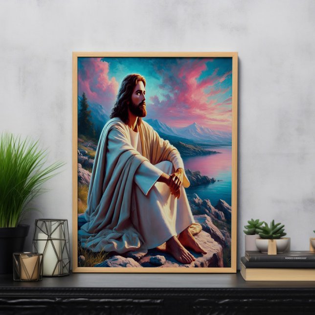 Jesus Christ Reflecting Beside Gentle Seashore Poster (Creator Uploaded)